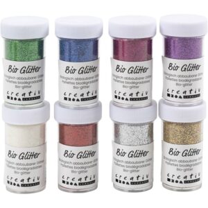 Bio-glitter, mixade färger. 8 burkar á 27 ml