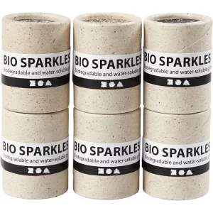 Bio-glitter, mixade färger. 6 burkar á 10g